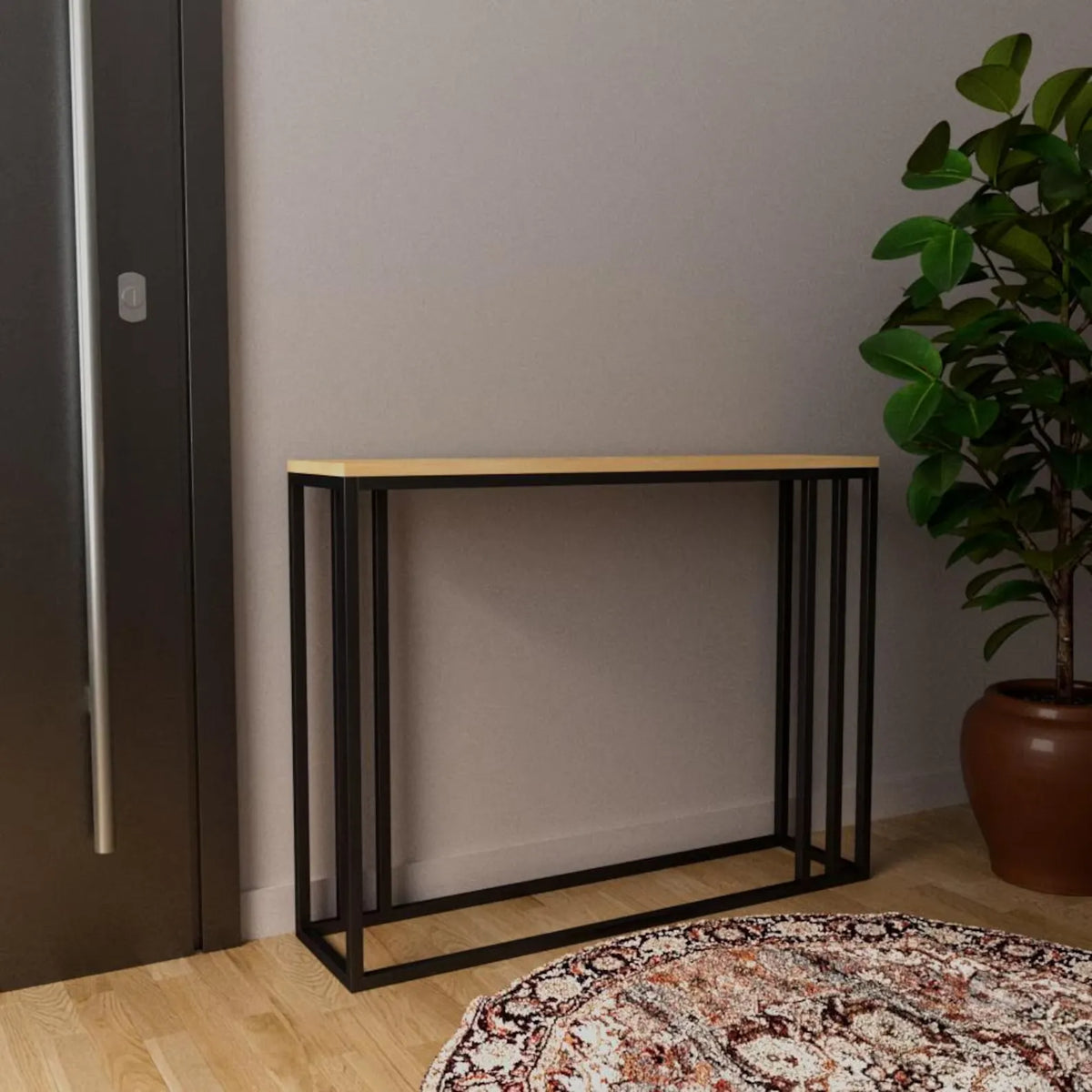 Modern Slim Console Table with Solid Brass Frame, Minimalist Entryway Console Table