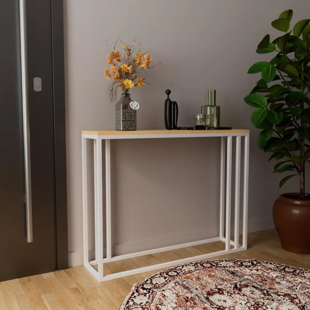 Modern Slim Console Table with Solid Brass Frame, Minimalist Entryway Console Table