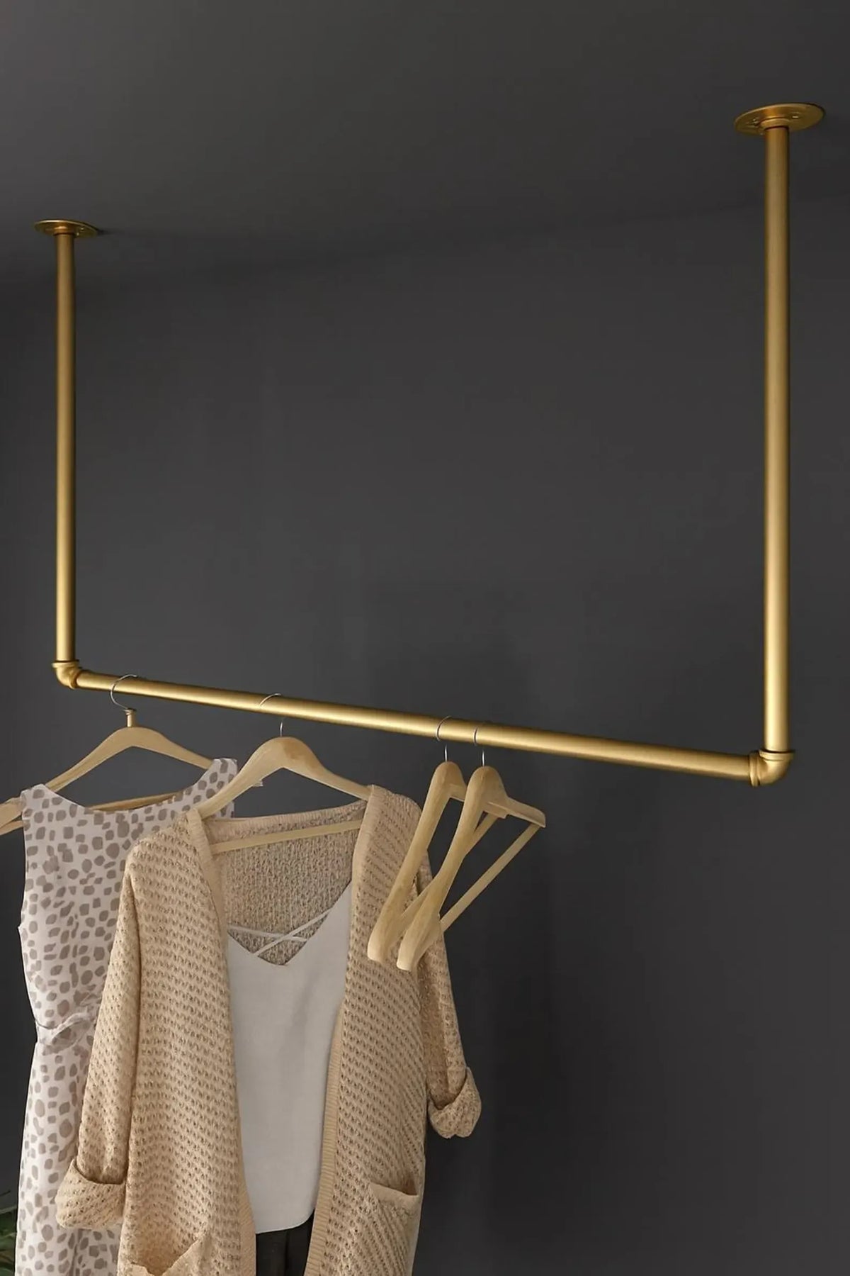 Brass Ceiling Mounted Clothing Rack, Brass Hanging Clothing Rod, Garment Rail