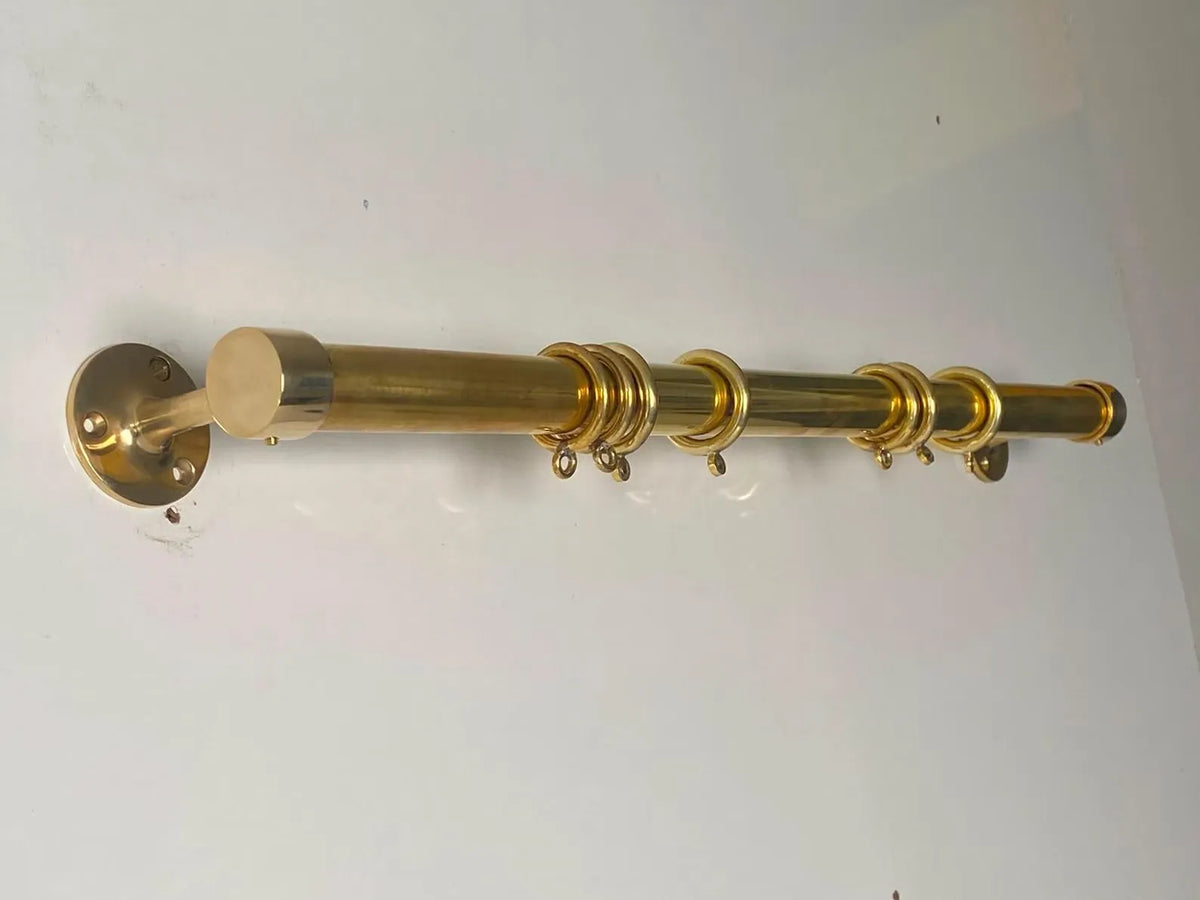 Handcrafted Brass Curtain Rod with Rings – Unlacquered & Aged Brass