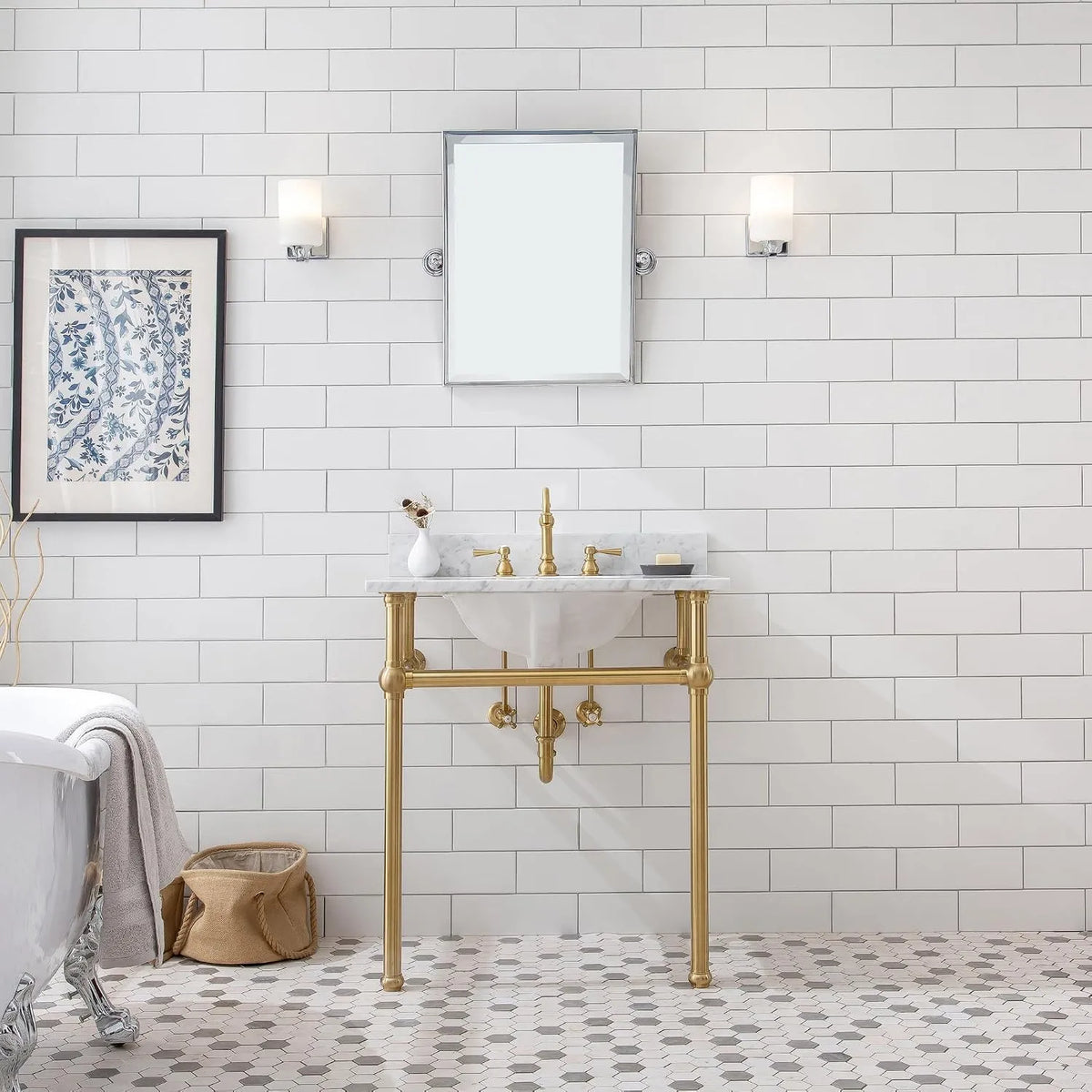 Wash Stand Satin Brass Legs, Vanity Sink Brass Console