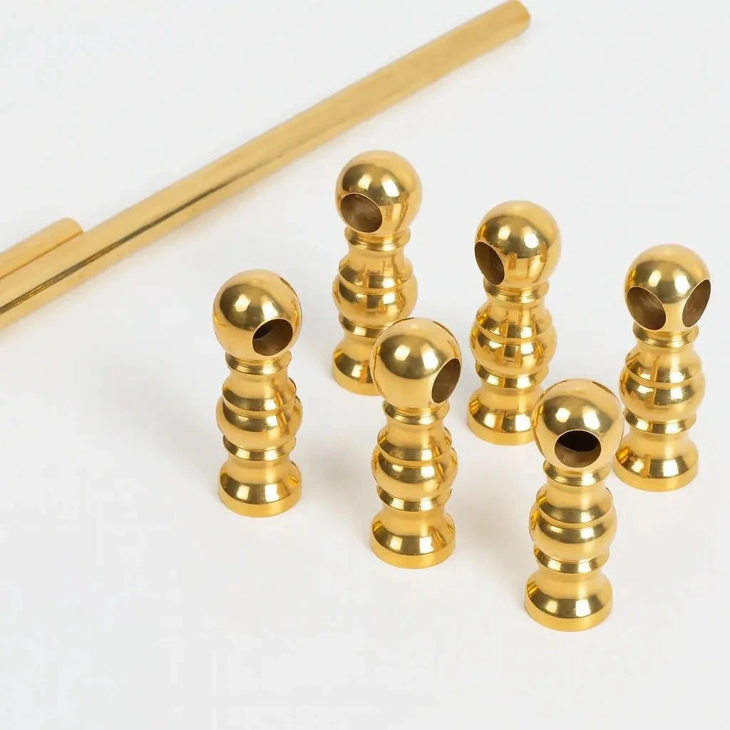 Brass bottle shelf and holder brackets with a polished finish, designed to securely support shelves and organize bottles, providing both stability and a stylish accent to bars or countertops.