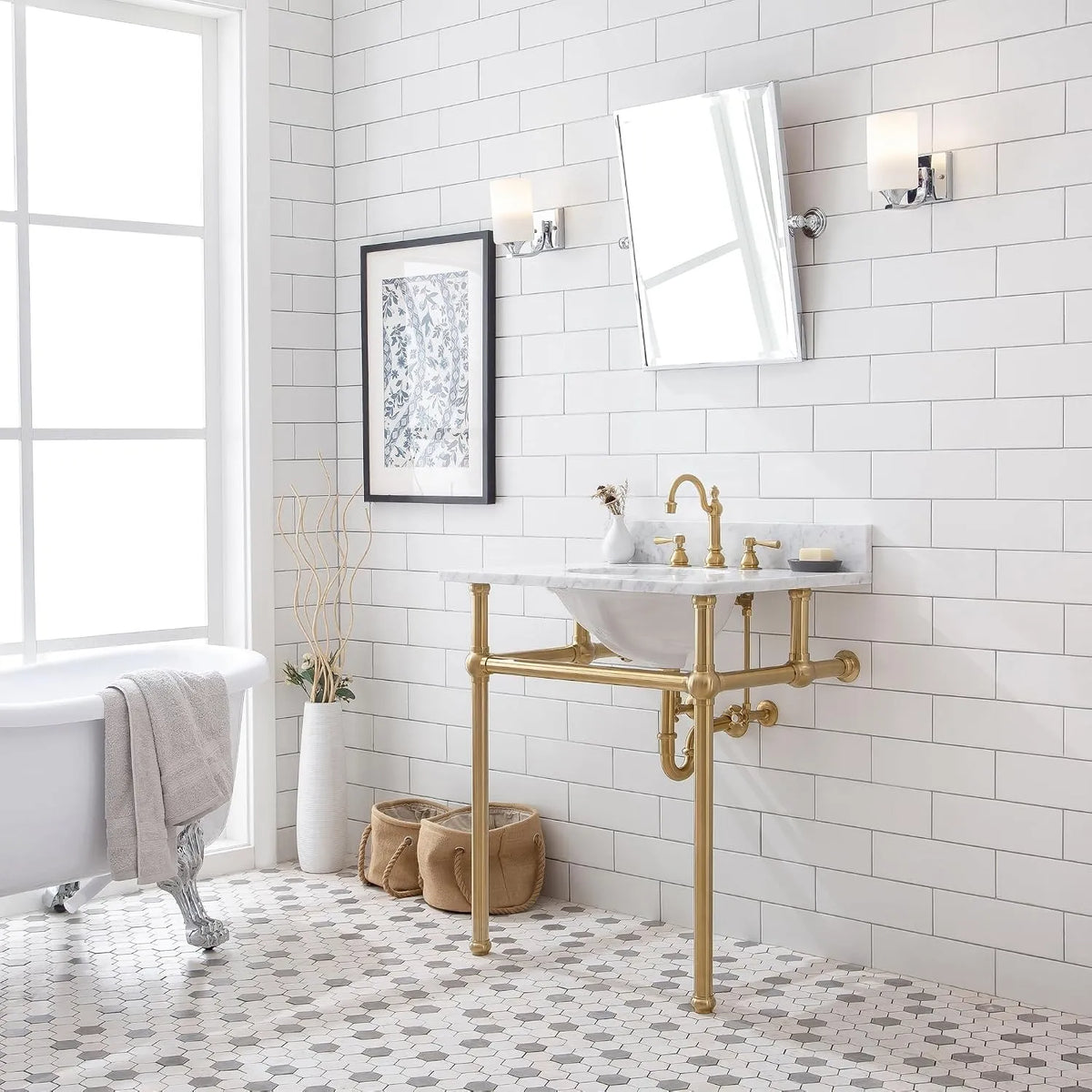 Wash Stand Satin Brass Legs, Vanity Sink Brass Console