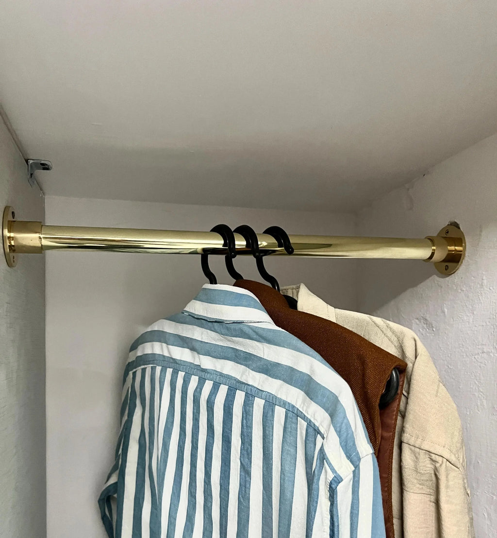 Unlacquered Brass Closet Rod, Handmade Wardrobe Hanging Bar Brass Clothes Storage