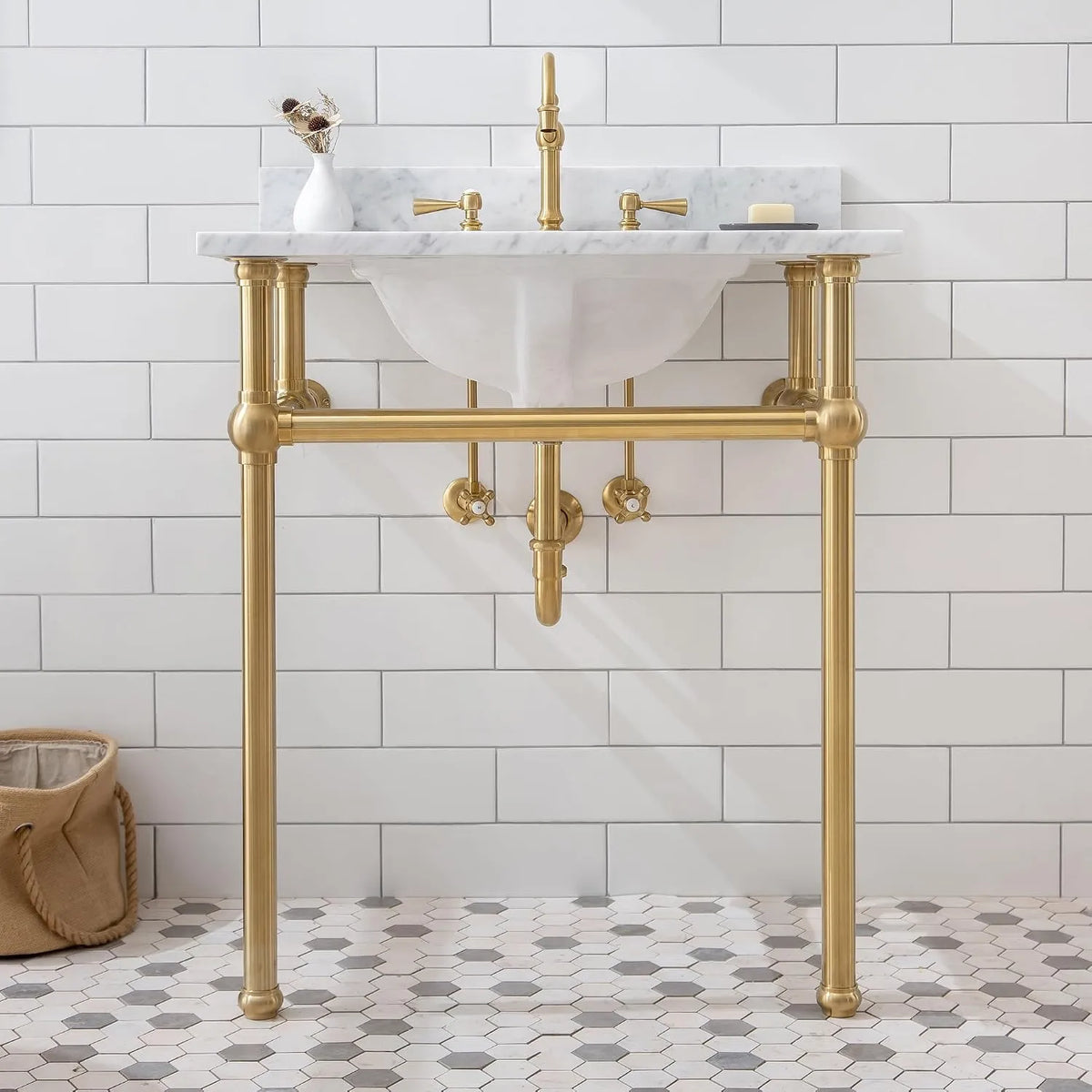 Wash Stand Satin Brass Legs, Vanity Sink Brass Console