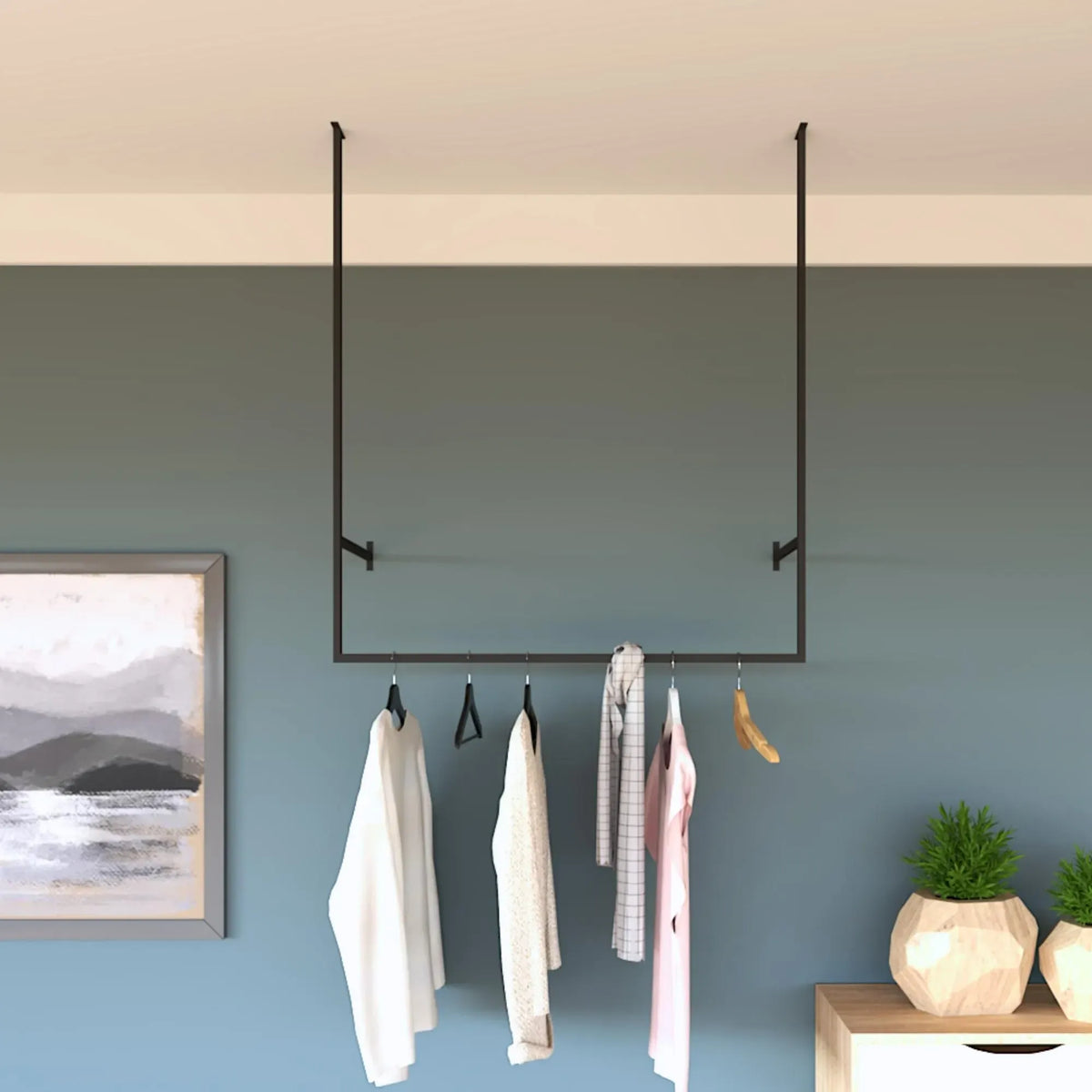 Brass Ceiling Mounted Clothing Rack, Brass Hanging Clothing Rod, Garment Rail
