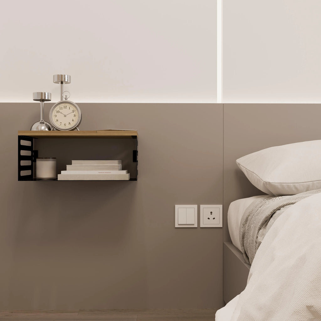 Solid Brass & Wood Floating Nightstand: Wall-Mounted Bedside Table