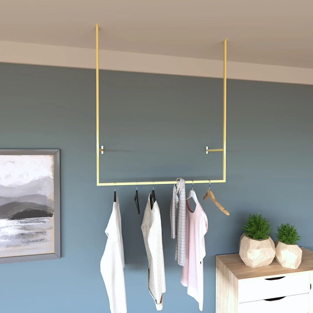 Brass Ceiling Mounted Clothing Rack, Brass Hanging Clothing Rod, Garment Rail
