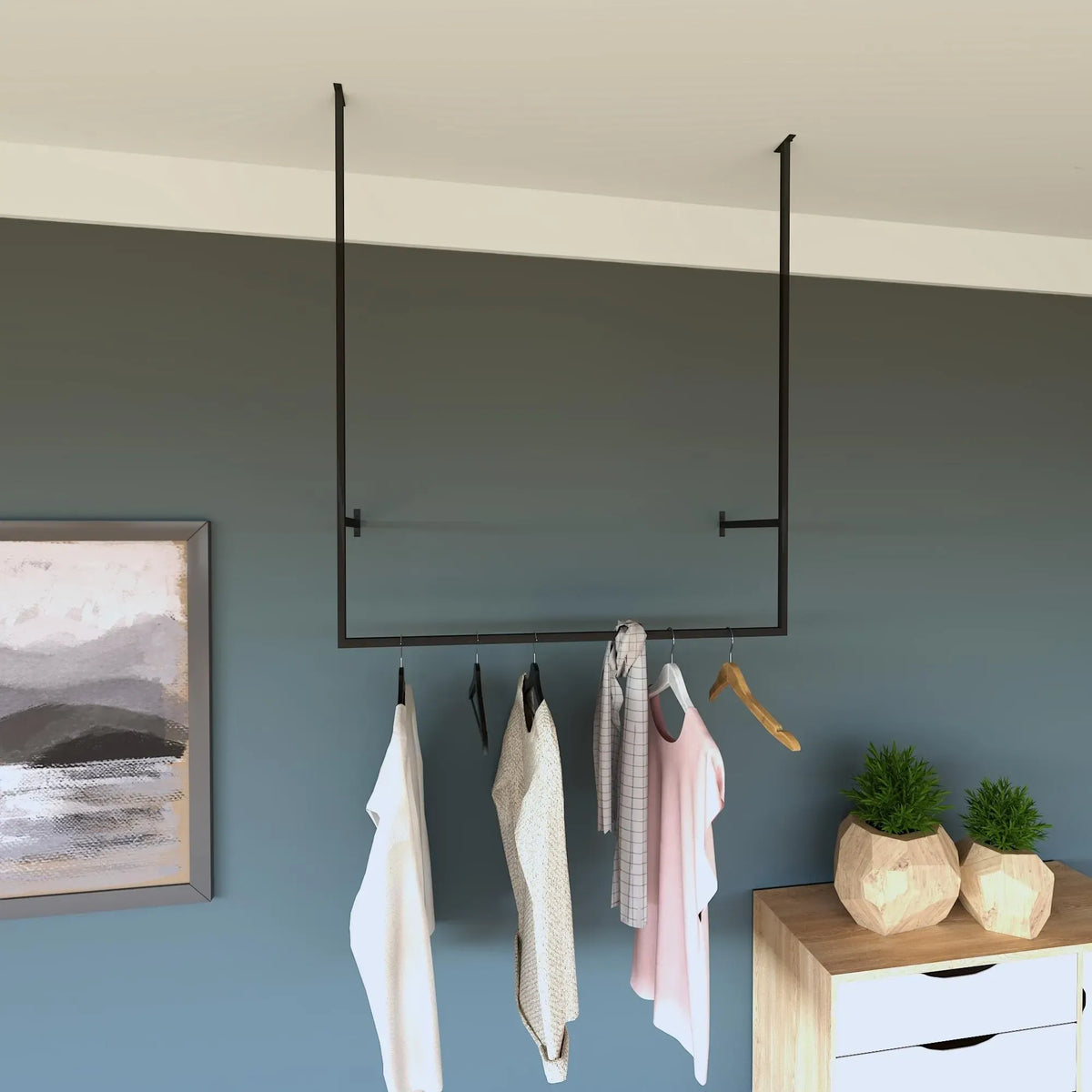 Brass Ceiling Mounted Clothing Rack, Brass Hanging Clothing Rod, Garment Rail
