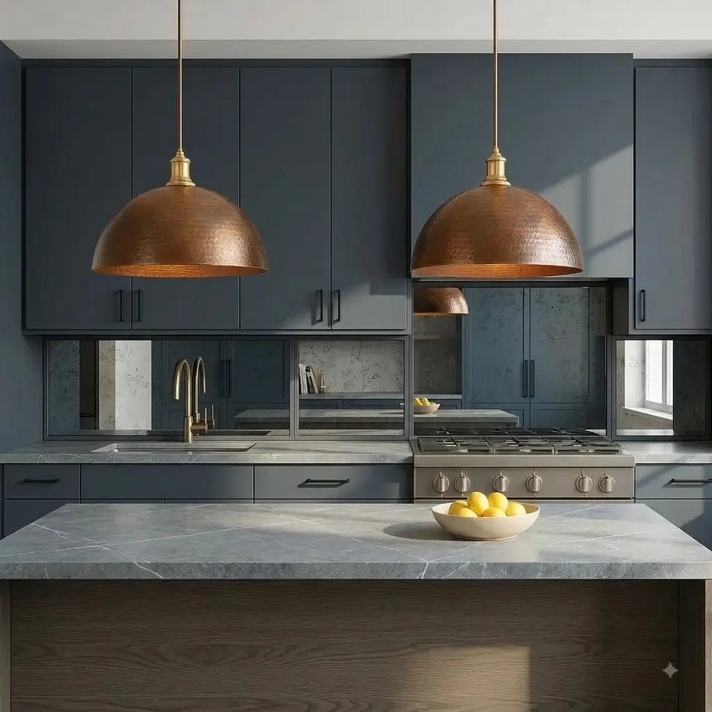 Set of 2 Hammered Copper Dome Pendants Light