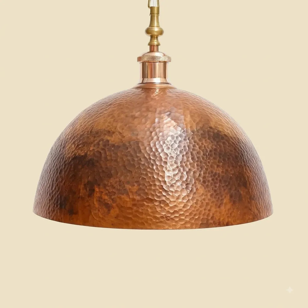 Set of 2 Hammered Copper Dome Pendants Light