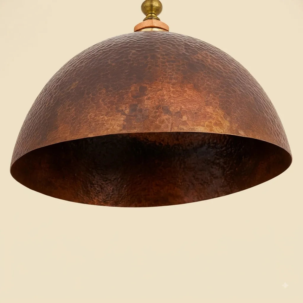 Set of 2 Hammered Copper Dome Pendants Light