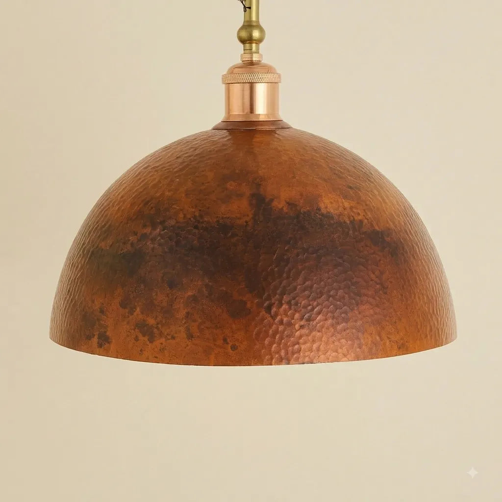 Set of 2 Hammered Copper Dome Pendants Light