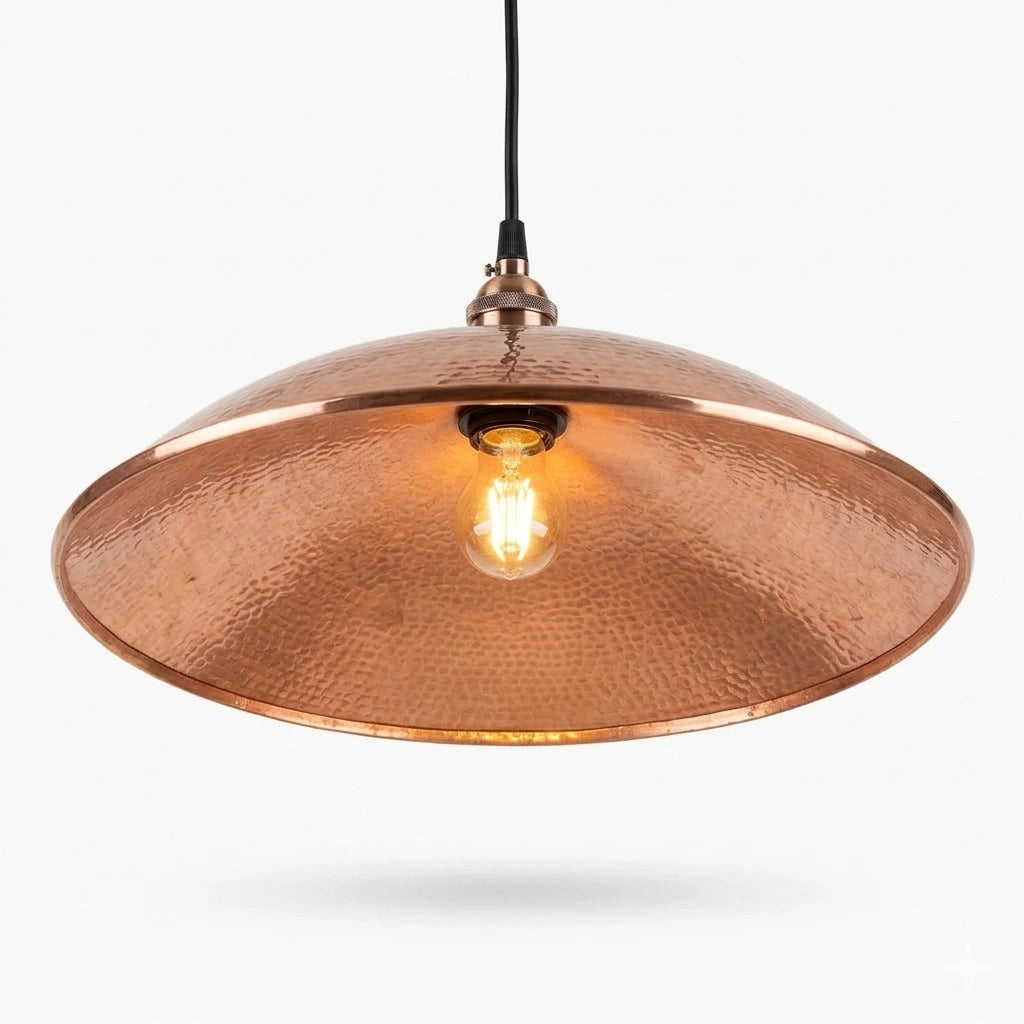 Copper pendant light for bar ceilings, featuring a warm metallic finish that casts soft, ambient lighting and adds a stylish, modern touch to the bar area.