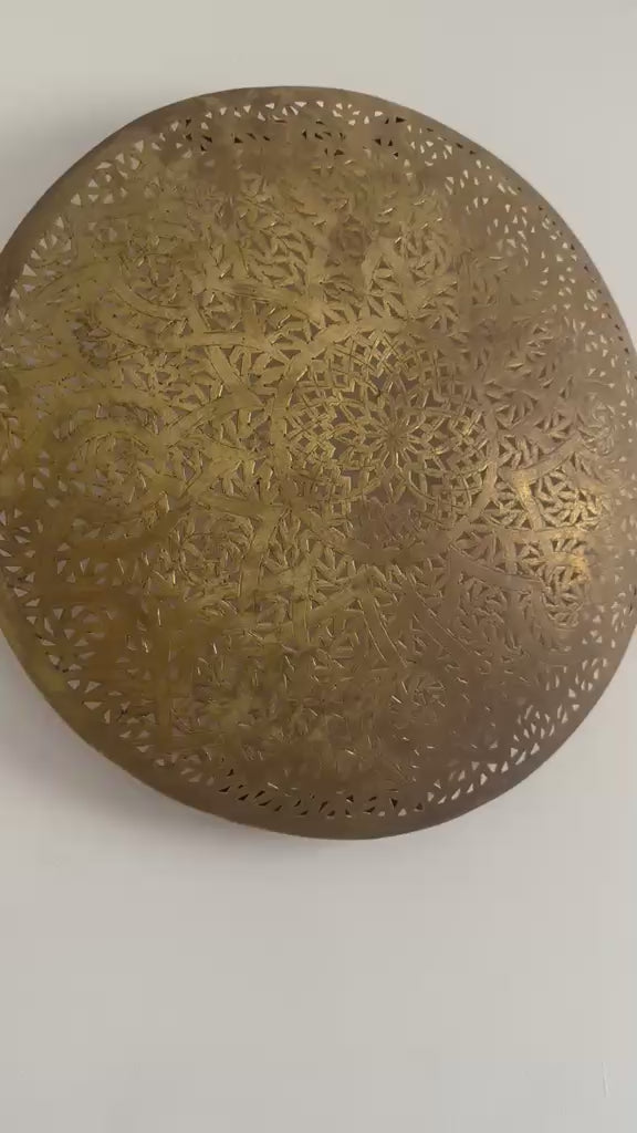 Moroccan Brass Round Bulb Cover, Filigree Lamp Light, Handmade Boho Lamp, Artisan Hanging Light Fixture