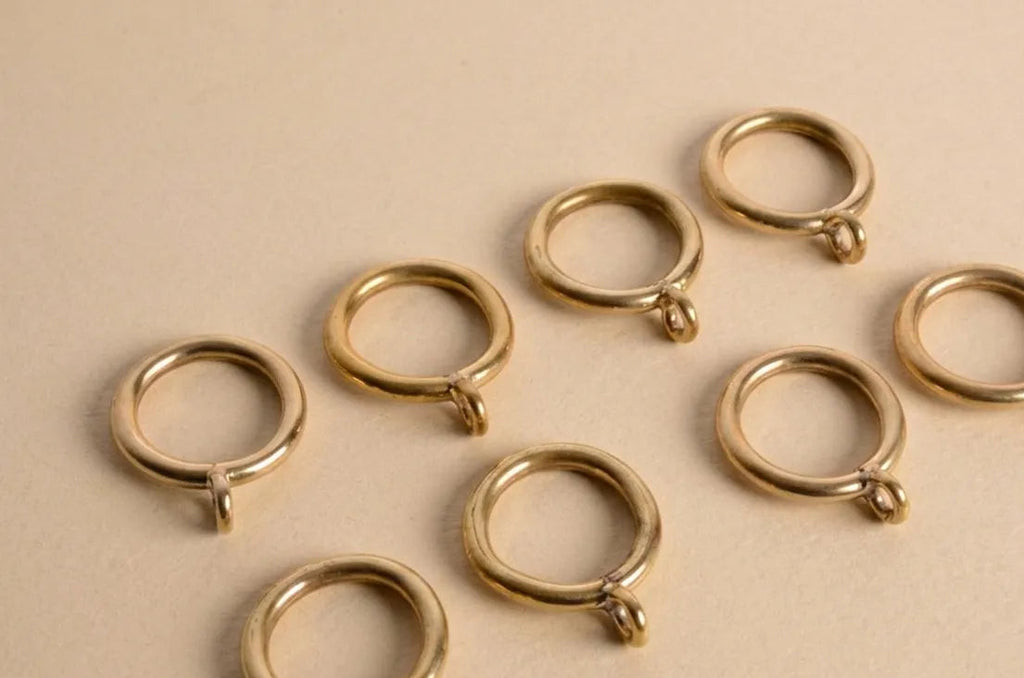 Solid Brass Curtain Rings with Loops | Vintage Style Unlacquered Drapery Cafe Rings
