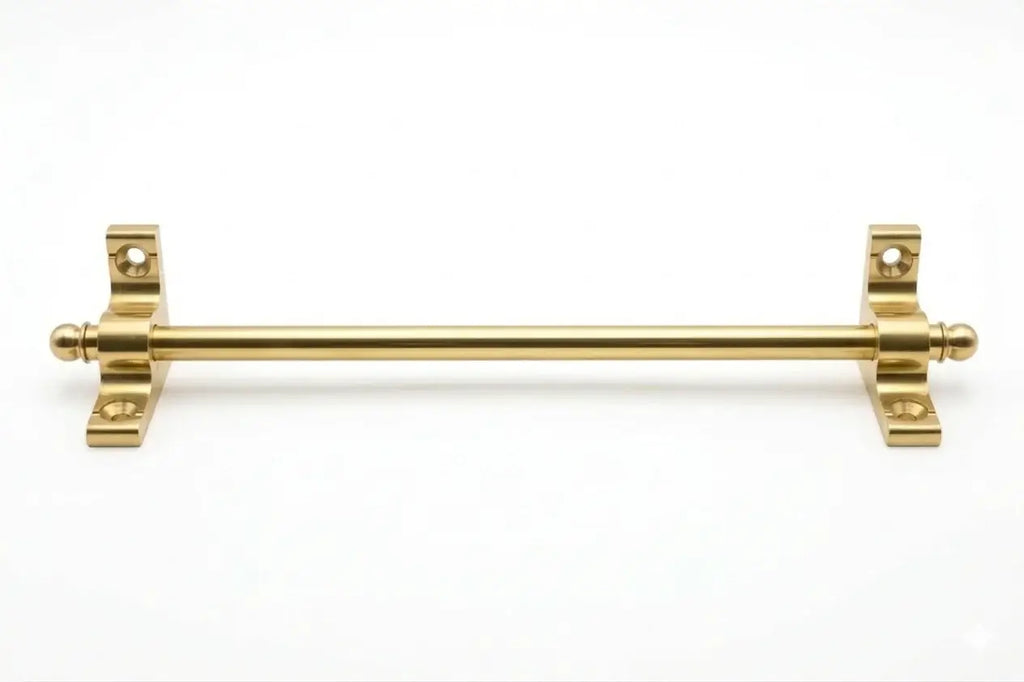 Stair rod displayed on a white background, showcasing its polished finish and decorative design for securing and enhancing stair runners.