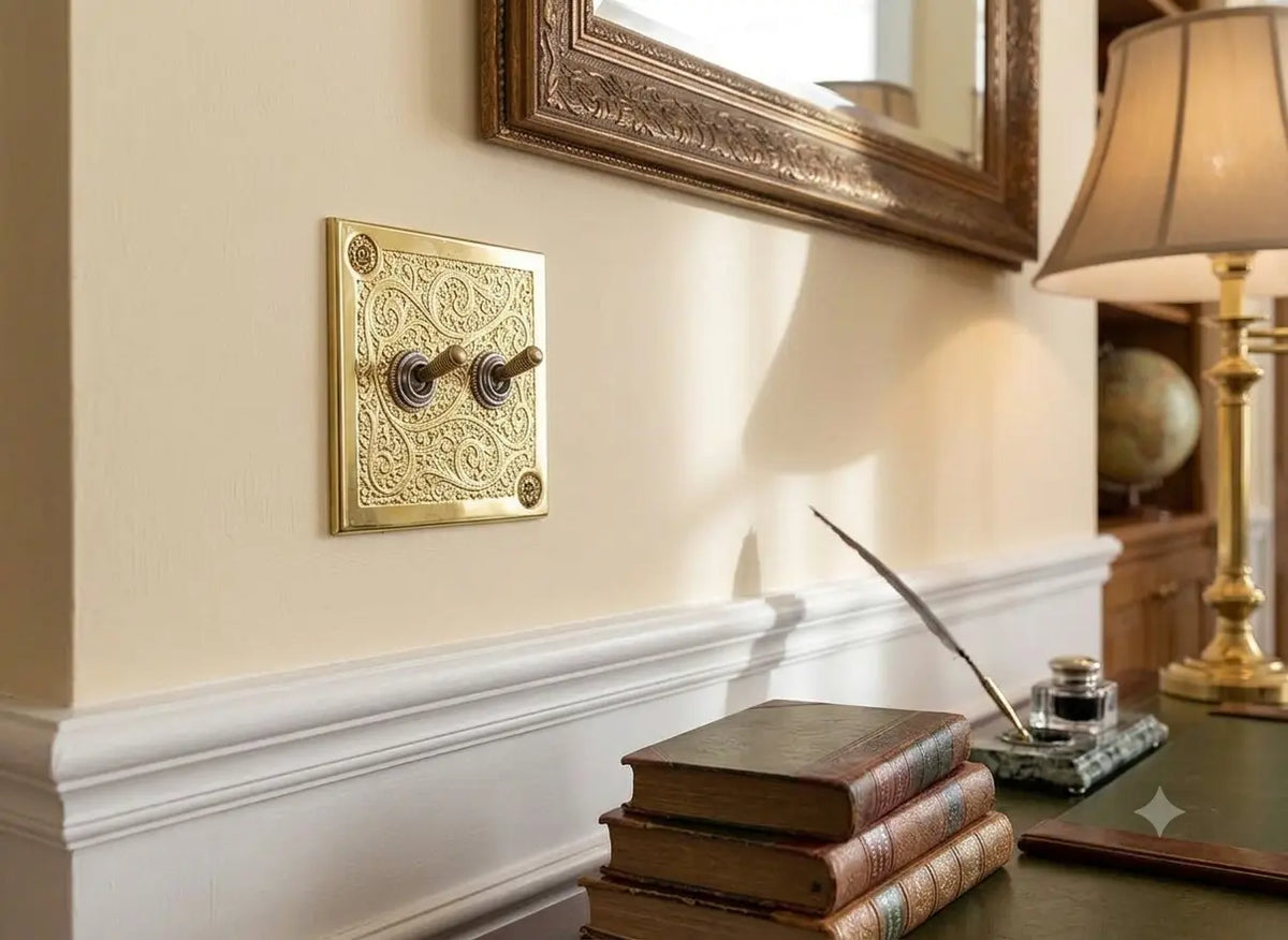 Engraved Brass Light Switch Covers, Solid Brass Plates, Vintage Farmhouse Decor