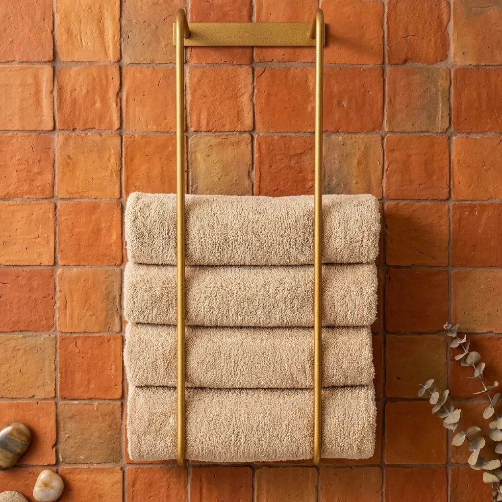Wallmounted Vertical Brass Towel Rack, Vertical Bathroom Organizer and Storage