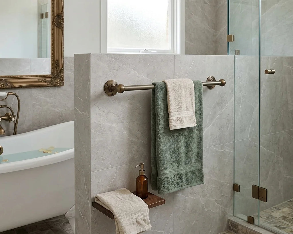 Wall Mounted Solid Brass Towel Bar Bronze Finish, Bathroom Towel Holder, Antique Bronze Solid Brass Towel Rack
